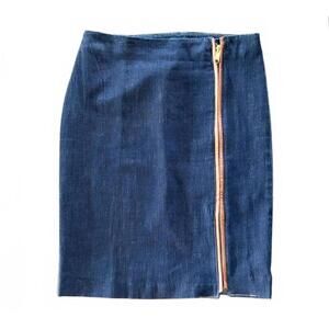 Lauren Ralph Lauren Denim Skirt Sz 2 Leather Trim Pencil Fitted